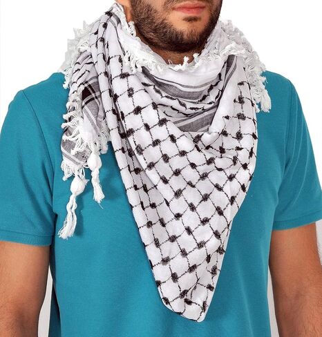 الخاني وشاح عربي فاخر 100% فلسطين شماغ كوفية 47 بوصة × 47 بوصة وشاح عربي مصنوع لفلسطين أبيض وأسود in Saudi Arabia