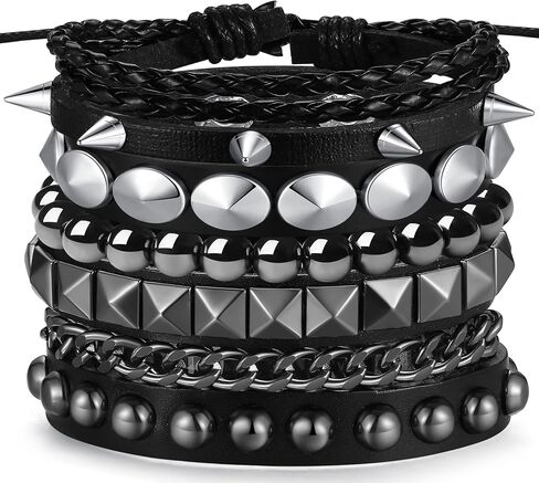 4Pcs Punk Bracelets for Men Women Leather Spike Bracelet Metal Cuff Bracelet Set Emo Bracelet Adjustable Rock Bracelet in Saudi Arabia