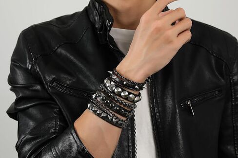 4Pcs Punk Bracelets for Men Women Leather Spike Bracelet Metal Cuff Bracelet Set Emo Bracelet Adjustable Rock Bracelet in Saudi Arabia