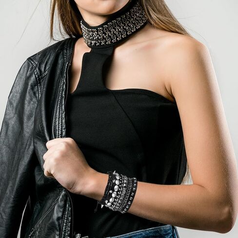 4Pcs Punk Bracelets for Men Women Leather Spike Bracelet Metal Cuff Bracelet Set Emo Bracelet Adjustable Rock Bracelet in Saudi Arabia