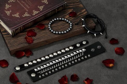 4Pcs Punk Bracelets for Men Women Leather Spike Bracelet Metal Cuff Bracelet Set Emo Bracelet Adjustable Rock Bracelet in Saudi Arabia