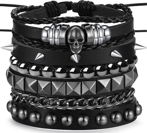 4Pcs Punk Bracelets for Men Women Leather Spike Bracelet Metal Cuff Bracelet Set Emo Bracelet Adjustable Rock Bracelet in Saudi Arabia