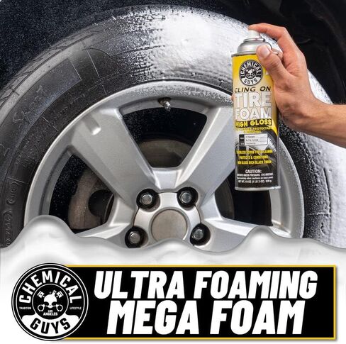 Chemical Guys TVDSPRAY103 Cling On Tire Foam High Gloss 3 in 1 Cleaner, Protectant, & Dressing, Works on Cars, Trucks, SUVs, Motorcycles, RVs & More, 16 fl oz in Kuwait