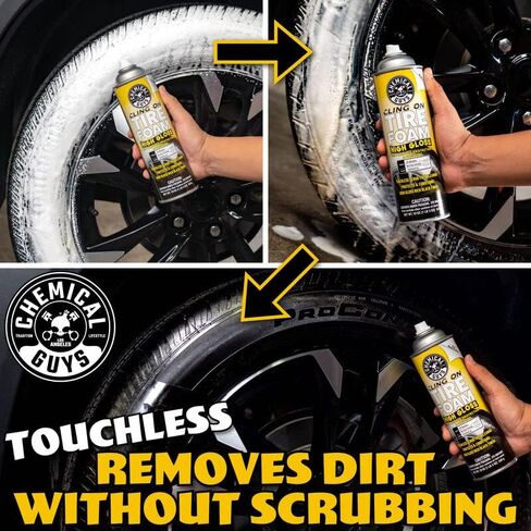 Chemical Guys TVDSPRAY103 Cling On Tire Foam High Gloss 3 in 1 Cleaner, Protectant, & Dressing, Works on Cars, Trucks, SUVs, Motorcycles, RVs & More, 16 fl oz in Kuwait