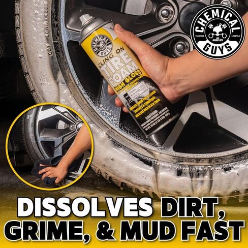Chemical Guys TVDSPRAY103 Cling On Tire Foam High Gloss 3 in 1 Cleaner, Protectant, & Dressing, Works on Cars, Trucks, SUVs, Motorcycles, RVs & More, 16 fl oz in Kuwait