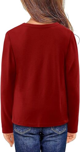 storeofbaby Girls Long Sleeve Shirts Casual Crew Neck Tops Solid Button Blouses 5-14 Years in Kuwait