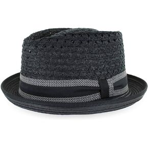 Belfry Men Women Summer Straw Porkpie Vented Trilby Fedora Hat in Blue Tan Black Brown Burgundy