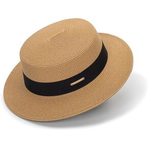 Women Beach Straw Sun Hat - Summer Classic Boater Sun Hat Panama Short Brim Fedora for Party Travel(S/M)