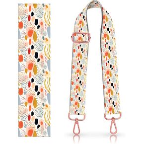 AURASWAY Purse Straps Rose Gold Buckles Wide Shoulder Strap,Fashion Adjustable Replacement Belt for Crossbody Canvas Bag Handbag(Colorful Feathers)