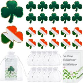 50 Set St.Patrick's Day Lapel Pins Brooches for Women Men Ireland Lapel pins Bulk Good Luck Three Leaf Pins with Blessing Cards and Organza Bags for Patrick Day Celebrating Irish Festivals in Kuwait