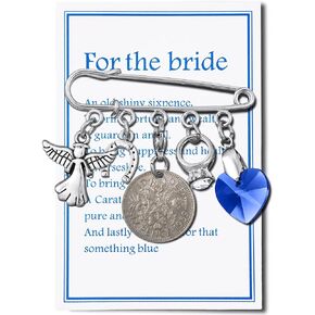 Something Blue For Bride Wedding Gift Pin Bride Bouquet Charm Pin Lucky Sixpence Coin For Bride From Dad