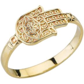 Elegant 10k Yellow Gold Evil Eye Sun of Hamsa Hand Ring