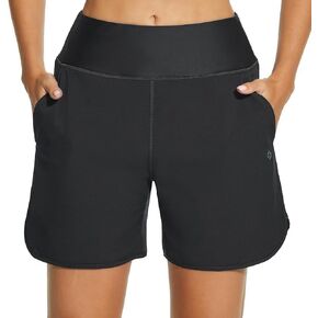 HODOSPORTS Women's 5'' High Waisted Swim Board Shorts with Pockets Liner Quick Dry Swimsuit Bottoms Trunks