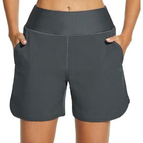 HODOSPORTS Women's 5'' High Waisted Swim Board Shorts with Pockets Liner Quick Dry Swimsuit Bottoms Trunks