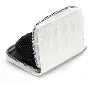 S&loyoe RFID Credit Card Holder Zipper Card Case Small Wallet for Men Women Leather Card Holder crocodile Pocket Business Card Accordion Wallet (Black)