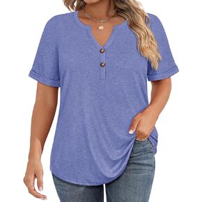 CARCOS Womens Plus Size Tops Puff Short Sleeve V Neck Shirts Solid/Floral Summer Tshirt Casual Blouse Loose fit Tunics XL-5XL in Kuwait