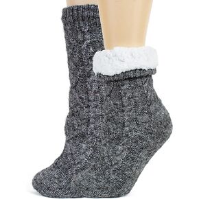 Slipper Socks for Women with Grippers Non Slip, Sherpa Lined Slipper Socks