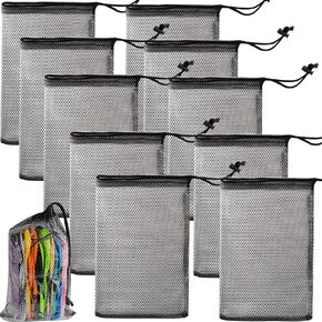 10PCS 8X12inch Nylon Mesh Drawstring Bags with Cord Lock Closure Delicates Laundry Bag For Washing Machine Small Gym Bag for Basketball, Volleyball, Football, Golf Stuff Balls