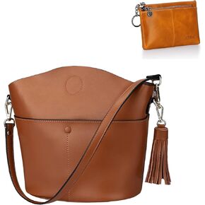 S-ZONE Women Genuine Leather Crossbody Bag Medium Shoulder Purse Handbag Triple Zipper Small Wallet Change Coin Purse