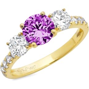 Clara Pucci 1.95 ct Round Cut Solitaire 3 stone accent Simulated Alexandrite Engagement Promise Anniversary Bridal Ring 14k Yellow Gold