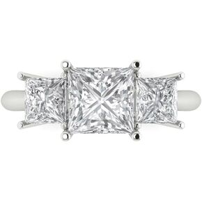Clara Pucci 2.94ct Princess Cut 3 Stone Solitaire Stunning Moissanite Engagement Promise Anniversary Bridal Ring 14k White Gold