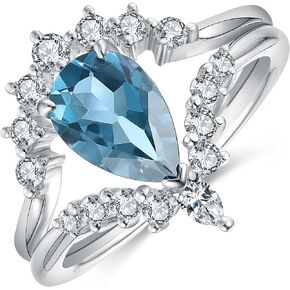 IRROYA 925 Stertling Silve Wedding Ring Sets 1.5CT 6x9mm Pear Cut Natural London Blue Topaz Cluster unique gifts for women Promise Ring