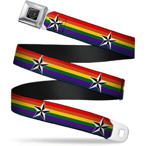 Buckle-Down Seatbelt Belt - Nautical Star Rainbow/White/Black - 1.0" Wide - 20-36 Inches in Length
