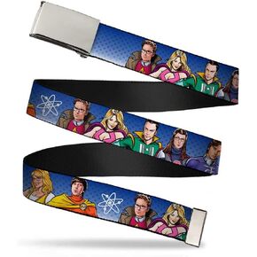 Buckle-Down Unisex-Adult's Web Belt Theory1.25, The Big Bang Theory Superhero Characters Group Blue Dot Fade, 1.25" Wide-Fits up to 42" Pant Size