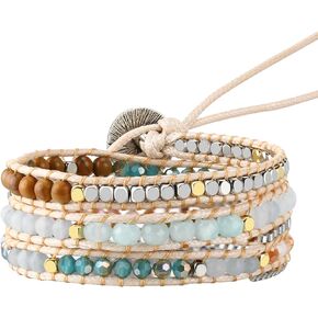 PLTGOOD Boho 5 Wrap Bead Bracelet for Men Women - Handmade Adjustable Natural Chakras Stone Crystal Beaded Bracelets Cuff Rope Yoga Healing Bracelet Bangle Hippie Jewelry