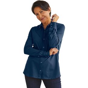 Fair Indigo Women's 100% Organic Pima Cotton Long Sleeve Knit Button Down Shirt
