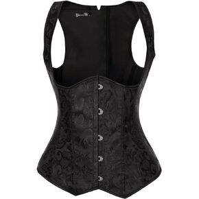 Allegra K Women's Waist Corsets Bustier Jacquard Lace Up Back Steel Shaperwear Tank Underbust Corset