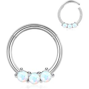 16G Septum Hoop Ring Real Opal Nose Ring 316L Stainless Steel Hinged Segment Ring Daith Piercing Jewelry Conch Helix Earring Cartilage Earring for Women Men