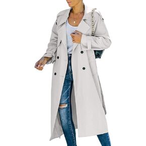 xxxiticat Women's Double Breasted Trench Coat Long Sleeve Turn Down Collar Windproof Belted Overcoat Lapel Long Jacket