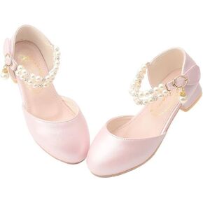 Toddler Flower Girls Dress Shoes Wedding Party School Glitter Low Heel Mary Jane Princess Pumps Sandals for Little Kids