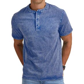 Aimeilgot Mens Distressed Henley Shirts Casual Washed T-Shirts Retro Short Sleeve Tee Cotton Shirts