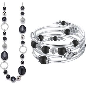 PEARL&CLUB Black Beaded Long Necklaces Set FashionJewelry Gifts for Women