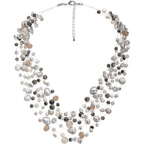 AeraVida Classy Cascades of Cultured Freshwater Silver Pearl & Reconstructed Agate Strand Necklace | Crystal necklace | Handmade Necklaces | Black and White Necklace for Women