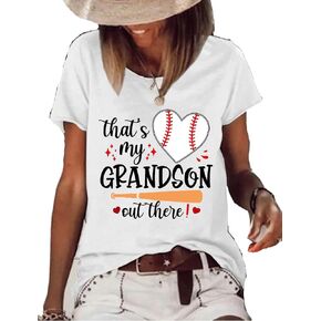 That's My Grandson Out There Baseball Tshirt Baseball Lover Heart T-Shirt Funny Tee Tops