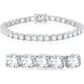 5MM Round Shape Sparkling White Cubic Zirconia Classic Tennis Bracelet in 14K White Gold Over 925 Sterling Silver Size 7" for Mens and Womens (Clarity VVS1) 7 Inch Size