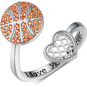 Daixiya Basketball Ring S925 Sterling Silver Adjustable Basketball Open Ring Basketball Jewelry Gifts for Women Girls Basketball Lovers