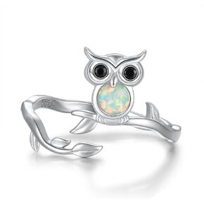 Zepmais 925 Sterling Silver Owl Ring - Opal Owls Tree Branch Rings Adjustable Animal Jewelry Inspirational Gifts for Women Girls