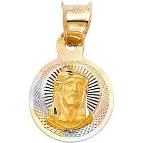 The World Jewelry Center 14k REAL Tri Color Gold Religious Jesus Stamp Charm Pendant