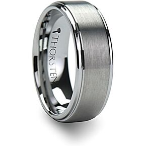 OPTIMUS Brush Finish Raised Center Polished Edge Tungsten Ring 7mm Wide Wedding Band