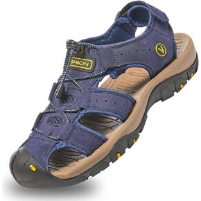 TFO Men's Leather Sandals Fisherman Closed Toe Water Shoes Athletic Sport Hiking Trekking Walking for Summer Outdoor Beach