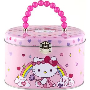 Hello Kitty Oval Carry All with Beaded Handle, Pink and White, Clasp and Hinge