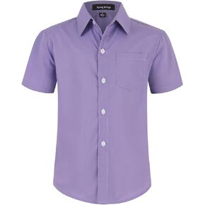 Spring&Gege Boys' Short Sleeve Dress Shirts Formal Uniform Poplin Solid