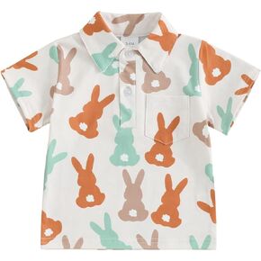Toddler Baby Boy Valentines/Easter Vintage Shirts Short Sleeve Button Lapel Country Dress Shirt Gentlemen Tee Tops