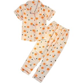 Verdusa Women's 2 Piece Printed Pajama Sets Sleepwear Button Up Shirt with Pants