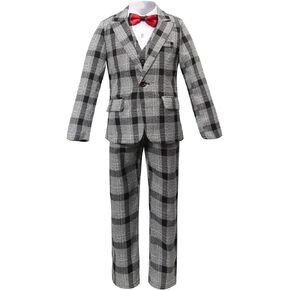 TTBZKALE Boy 4 Pieces Plaid Dresswear Slim Fit Formal Suit Set