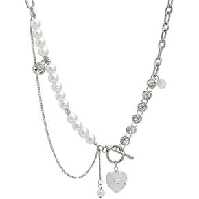Buyongwant Transparent Heart shaped Irregular Necklace with Pearl Splice Chain Fashion Girl Jewelry in Kuwait